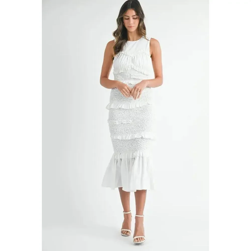 MABLE Ruffled Popcorn Smocked Mermaid Midi Dress - Picture 3 of 10